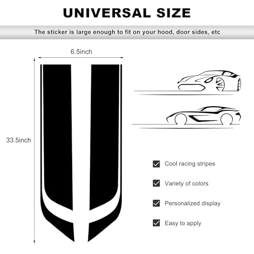 MUQIDA Car Hood Decal Sticker, Automotive Side Body Stripe Graphics Racing Bumper Sticker, Universal Vehicle Skirt Roof Bonnet Vinyl Decal Exterior Decoration, Car Accessories (Black)