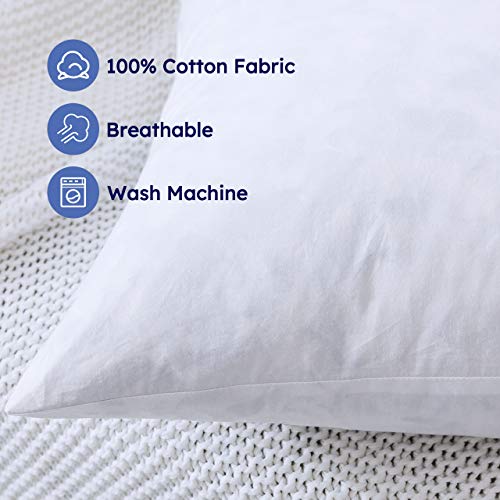 DOWNCOOL 100% Cotton Stuffer Throw Pillow Insert, Square Down and Feather Filled Decorative Bed Sofa Insert, 18x18 Inch, White - Thumbnail 3