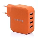 Lumsing Charger - Cargador USB portátil de pared (4 x USB, 21 W, 4.2 A), color naranja