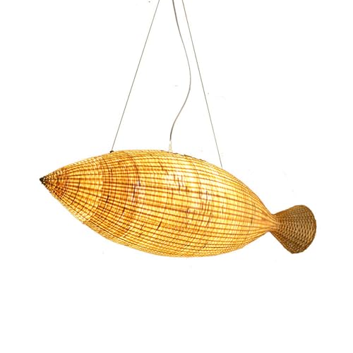 WLBHWL Lámpara Colgante De Ratán En Forma De Pez, Lámpara Colgante De Techo De Mimbre De Tejido Natural, Lámpara De Araña De Pescado De Carpa Ajustable Tejida para Comedor, Sala De Estar, Restaurante