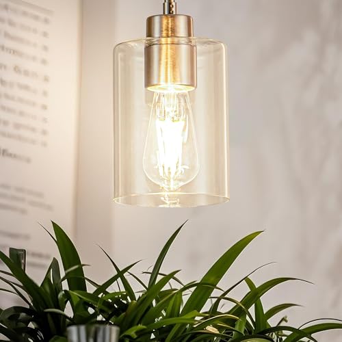 Image of MAYNA 1-Pack Brushed Nickel Ceiling Light Fixture, Simple Silver Mini Pendant with Bulb, Adjustable Rods Contemporary Hanging Lamp for Foyer, Corridor, Sink