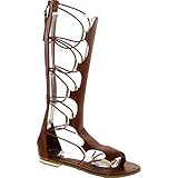 YOKI Women's Anya-50 Knee-High Gladiator Thong Sandals,Brown,7.5