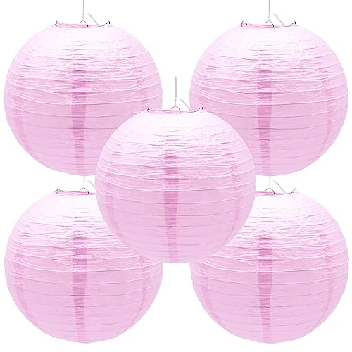 Hocansen 5 Stück Papierlaterne 12in Rund Papier Laterne Dekoration Ballform Papier Lampions für Party Hochzeit Garten Deko (DL/Pink)