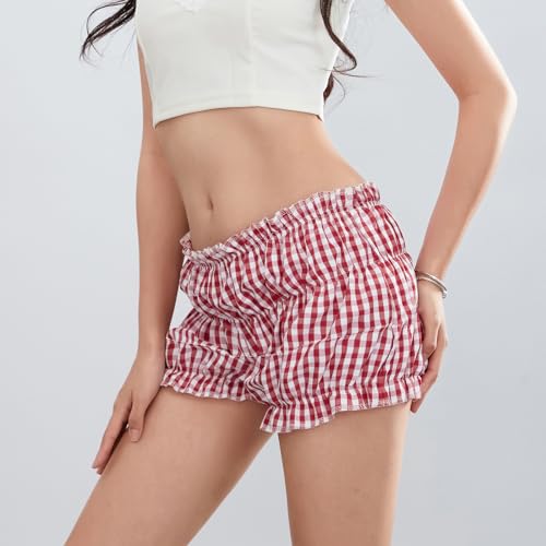 Image of Pivanzore Y2k Plaid Shorts for Women Casual Elastic Waist Aesthetic Lounge Bottom Baggy Pajama Shorts Boxers Sleepwear