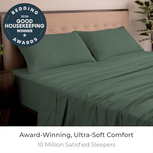Image of Mellanni King Sheets Set - 4 PC Iconic Collection Bedding | Hotel Luxury, Extra Soft, Cooling Bed Sheets - Wrinkle, Fade, Stain Resistant (King, Emerald Green)
