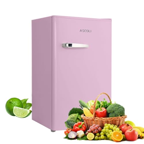 ASCOLI Retro Mini Fridge 85L Compact Refrigerator Under Counter Fridge Direct Cooling Super Quiet Adjustable Racks Metal Handle Mechanical Control Led Light