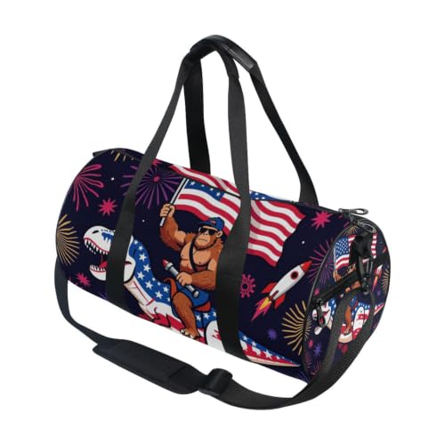 Bolsa de lona unisex de estilo vintage con Sasquatch y dinosaurio para deporte