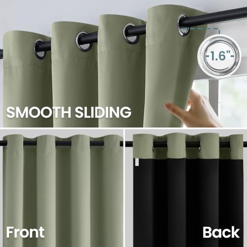 Image of COSVIYA 100% Light Sage Blackout Curtains for Kids Room 63 Inches Length