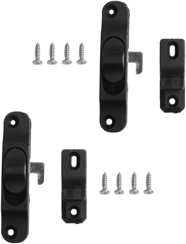 Black Sash Horizontal Sliding Lock Hook Latch, 2 Sets Aluminum Window Security Locks with Screws for Vertical and Horizontal Sliding Screens, Wood and Aluminum Sash Frames