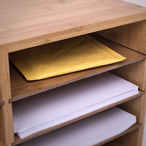 woodluv Large Bamboo Desktop File Sorter A4 Document Desk Tidy Organisers Storage 8 Compartments, 49 x 31 x 25cm