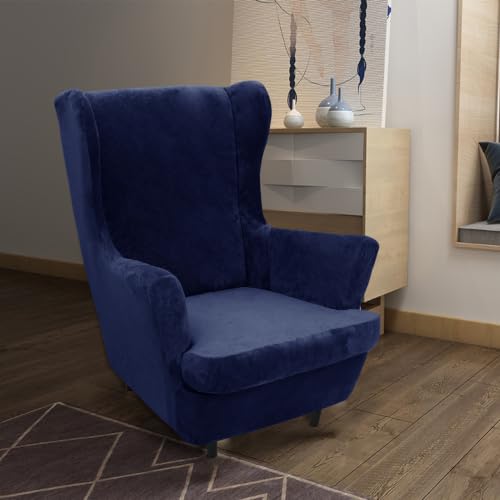 Funda sillón orejero elástica azul marino protector de sofá ajustable 1 plaza 3
