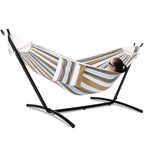 Image of GAFETE Double Hammocks with Stand for Outside, Max 600lbs, (Coffee)