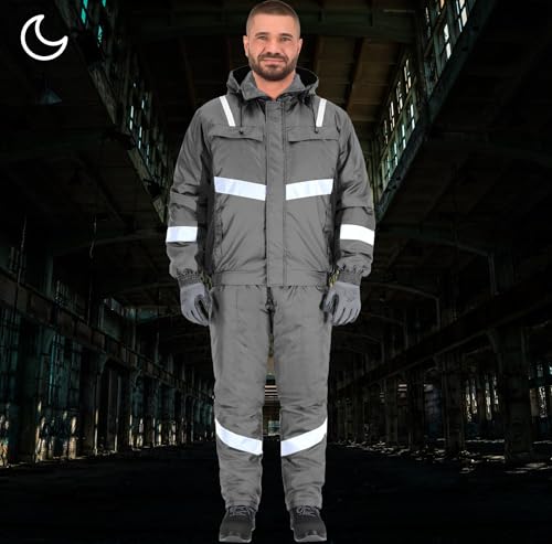 BWOLF Atom Set Arbeitskleidung Männer Winter Arbeitsjacke Herren + Winter Arbeitslatzhose Herren, Winddicht, wasserdicht, Warm mit Kapuze (Grau, S) – Bild 3