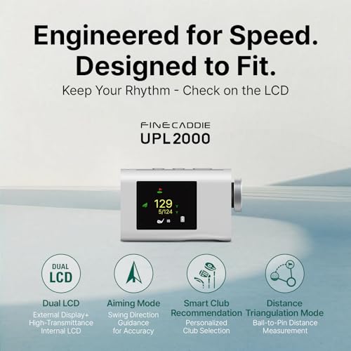 FineCaddie UPL2000 Golf Rangefinder with Slope, Dual Display (External LCD & Viewfinder), 0.1s Measurement, Fast Pin Lock with Vibration, 1125-Yard Range, ±1 Yard Accuracy, Lightweight 4.0 oz, White — view 2