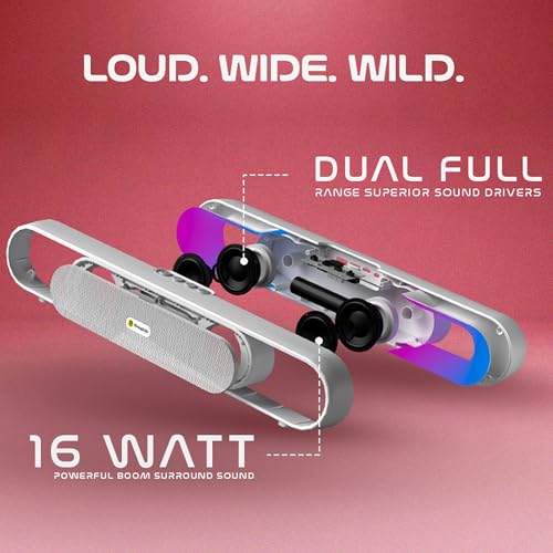 Image of Boom X Pro 16W Party Speaker with Upto 8Hr Music, Clear Sound, Multi-Compatibility, RGB Lights, TWS Feature Double Power - Just White