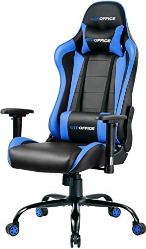 Gaming Chair Office Computer Racing Style Ergonomic Conference Executive Manager Work Chair Leather High Back Adjustable Swivel Desk Task Chair Tilt E-Sports Chair (Blue)