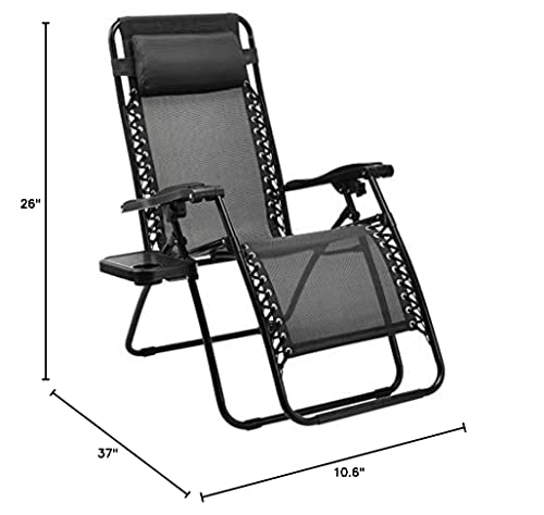Amazon Basics Textilene Outdoor Adjustable Zero Gravity Folding Reclining Lounge Chair With Side Table And Pillow - Pack Of 2, Black #TOP2