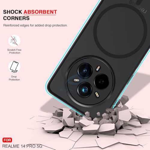 Image of AESTMO Realme 14 Pro 5G Back Cover | 360 Protection | Matte Frosted Hard Back Translucent | Compatible with MagSafe Accessories for Realme 14 Pro 5G (Smoke Black Matte PC+Black TPU Bumber)