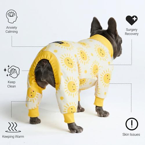 Image of Spark Paws Dog Pajama, Dog Recovery Suit Male, Onesie, Ultra-Soft and 4-Way Stretch, for Small Medium and Large Breeds - Sunshine - S