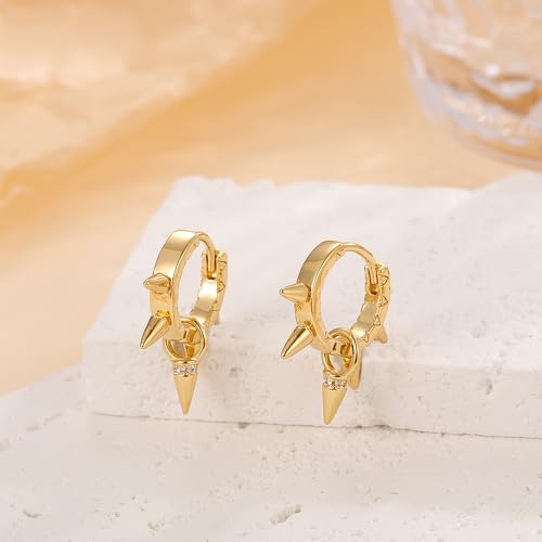 14K Gold Plated Punk Rivet Hoop Earrings for Women,Dainty Silver Small Gothic Spike Huggie Earrings,Personality Party Band Bar Jewelry Gifts2