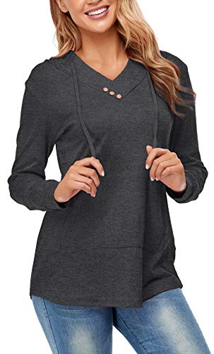 Plain Hoodie,Miusey Women V Neck Knit Sweater Blusas Elegantes Athleisure Travel Semi Formal Top Breathable Clothes Fashion Blousy Tops Different Carbon Sweet Sweat Shirt With Pleats Charcoal Black L #TOP2