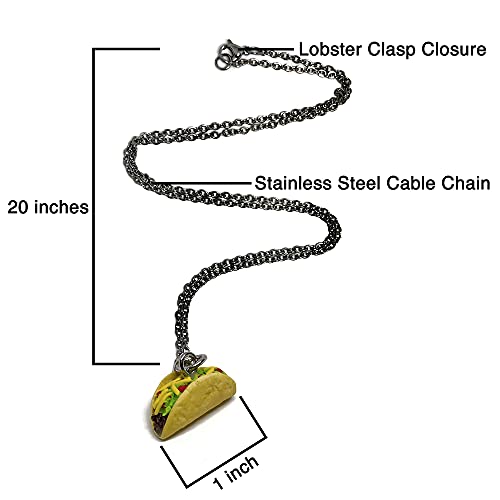 Taco Necklace For Party, 20" Cable Chain With Lobster Clasp, Fast Food Jewelry, Taco Lover Gifts For Women, Food Themed Gifts, Hypoallergenic For Sensitive Skin #TOP3