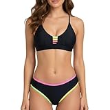 LIZENS Women's High Waist Bikini Set Quick Dry Sexy Swimwear Fashion Two-Piece Swimsuit (US, Alpha, Medium, Regular, Regular, Black)
