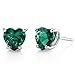 14 Karat White Gold Heart Shape 1.50 Carats Created Emerald Stud Earrings