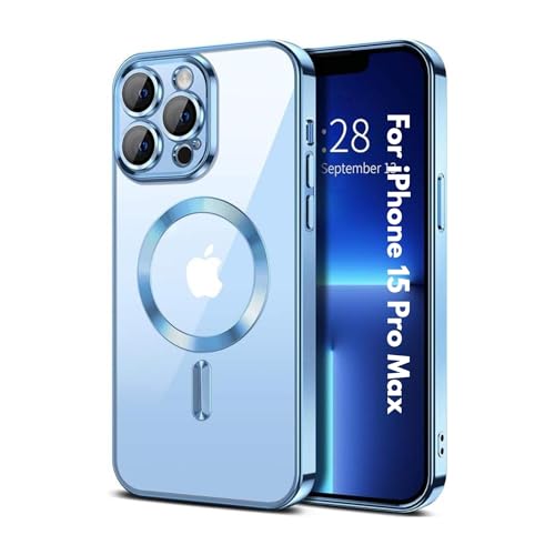 Image of TPU Designed for iPhone 15 Pro Max Luxury Electroplating Case [Magnetic MagSafe] [Integrated Lens Protection] Back Cover Case for iPhone 15 Pro Max (Coral)