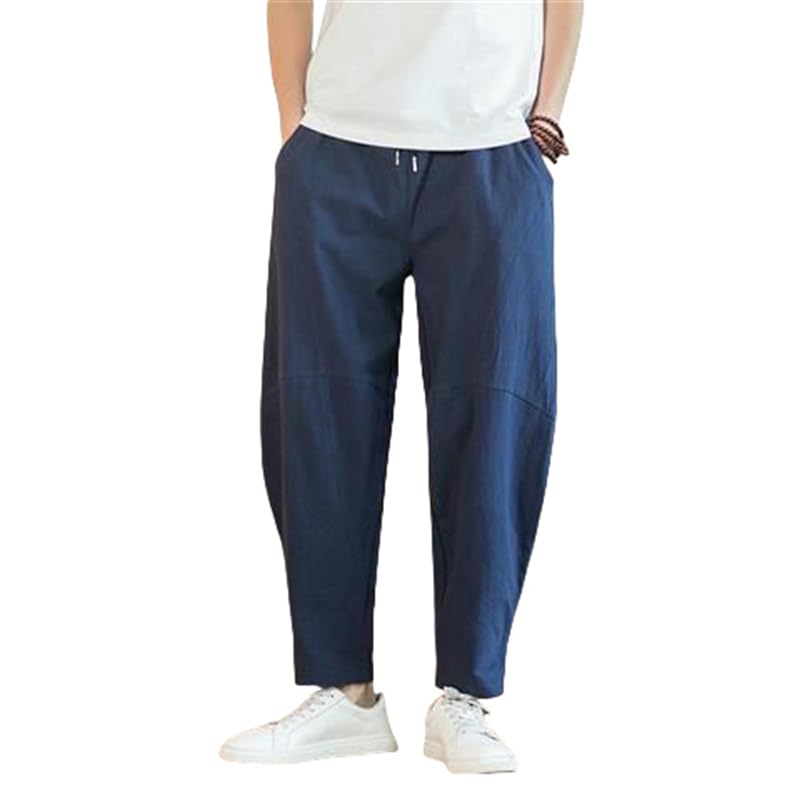 Pantalon sarouel court ample homme style chinois en lin léger respirant