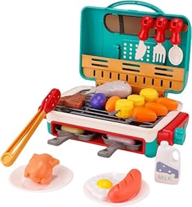 Kids BBQ Grill Toys Set, Kitchen Toy Set with Spray Sound & Color-Changing Food 29 PCS Play Kitchen Accessories for Toddlers Boys Girls