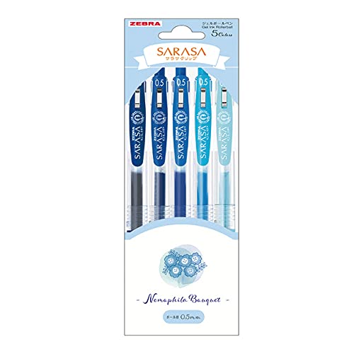 Zebra JJ15-NP-5C Gel Ballpoint Pen, Sarasa Clip, 0.02 inches (0.5 mm), Flower Bouquet, Nemophila, Set of 5 Colors