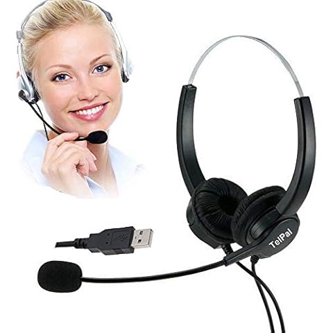 TelPal Corded Hands-Free Call Center Noise Cancelling Binaural USB Headset Headphones with Mic/Microphone - Cord with USB Plug, Volume Control- for Computer/PC/Laptop Use Only Cover