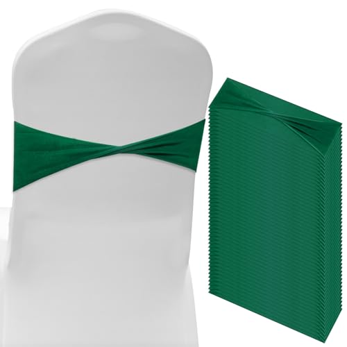 M METERXITY 50-Pack de Fajas de Silla de Spandex, Bandas de Silla Deslizantes Fajas Elásticas para Cubierta de Silla Lazos de Silla para Decoración de Eventos de Boda [Verde Hierba]