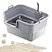 Leefasy Large Sturdy Open Top High Sided Stainless Steel Splashproof Semi Enclosed Pet Supplies Cat Potty, Light Gray