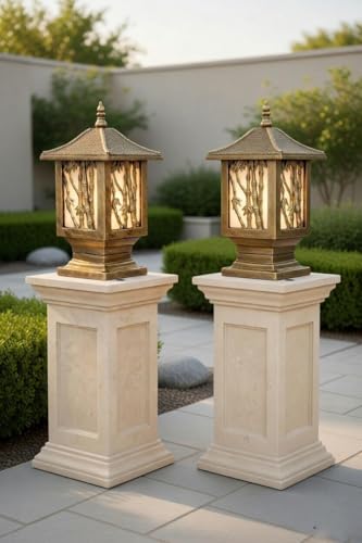 Image of Weldecor Outdoor Gate Pillar Lamp for Home Entrance Waterproof LED Garden Light (E27 Holder LED Bulb Comptaible) Antique Decorative Main Gate Post Lantern for Villa (Style7) (Style1)