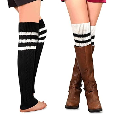 XEPST 2 Pairs of Winter Leg Warmers, Crochet Knitted Long Boot Cuffs, Over Knee Footless Socks Boot Topper Socks Leg Cuffs Boot Warmers Yoga Leg Warmer Socks for Women Girls Cover