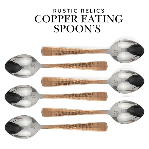 Image of Copper Eating Spoon Stainless Steel Set - Pack of 6 | Metal Kitchen Dining and Cutlery | Steel and Copper Metalic Finish | A Touch of Elegance to Your Dining and Serving Eating