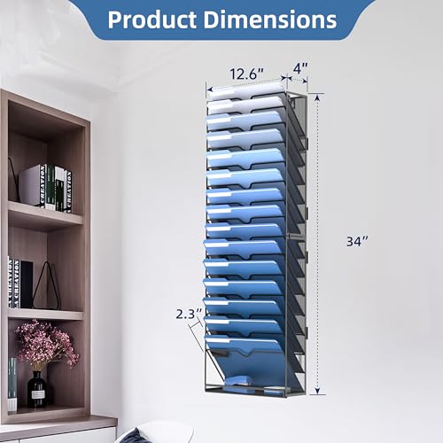 DALTACK Wall File Holder 16 Tier Hanging Wall File Organizer, for Papers Mails Folders Clipboard Magazine Organization, for Office Home, Mesh Metal, Black by DALTACK - Image 3
