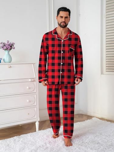 Image of QZH.DUAO Mens Pajama Set 100% Cotton Long Sleeve Button Down PJs