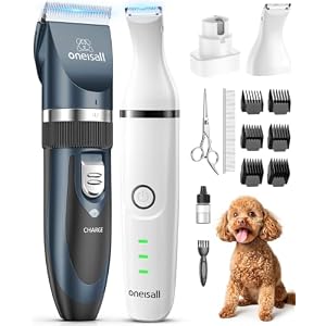 oneisall Dog Clippers and Paw Trimmer Grooming Kit | Low Noise, Powerful Motor, 3-in-1 Dog Trimmers+Nail Grinder, Long-Lasting Battery&Cordless, For Small Medium Large Dogs