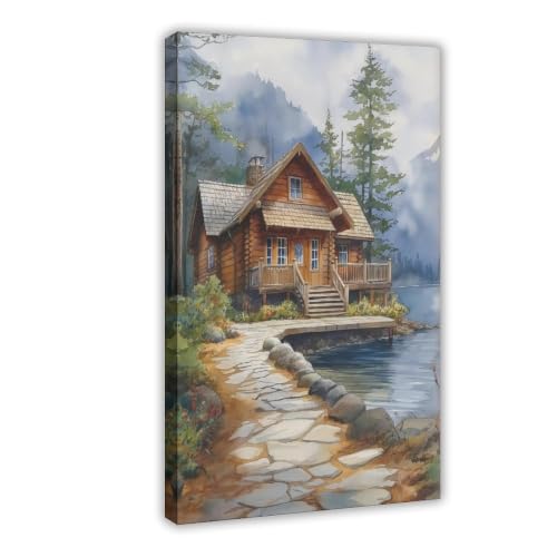 Toile chalet Alaska aquarelle haute définition déco chambre