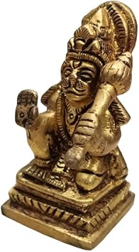 Brass Hanuman Statue Idol 2.25" 130g | Lord Bajrangbali Murti Figurine | Anjaneya Pavanputra Maruti Sculpture for Puja, Temple, Home Decor & Spiritual Gift
