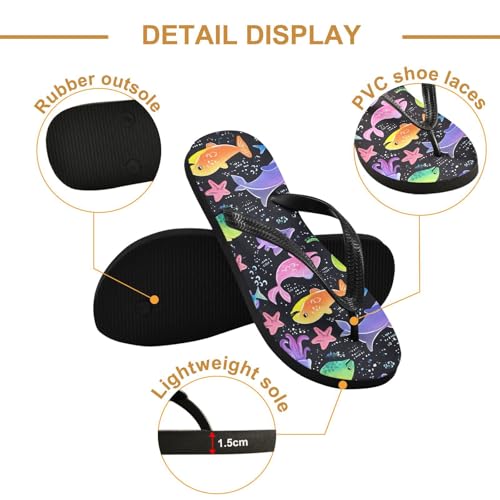 ALAZA Cute Marine Animal Fish Flip Flops for Women Fashion Beach Slippers Comfort Mens Flip Flops Non-Slip Rubber Shower Slippers Sandal for Hotel Travel Sport,XS3