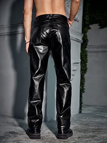 Wdirara Men's Low Waist Party Club Pu Leather Long Pants With Pockets Black S #TOP1