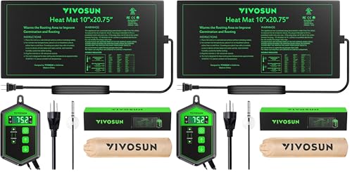 VIVOSUN VIVOSUN 10"x 20.75" Seedling Heat Mat and Digital Thermostat Combo Set, UL & MET-Certified Warm Hydroponic Heating Pad for Germination, Indoor Gardening, Greenhouse (Pack of 2)
