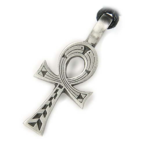 Preisvergleich Produktbild Drachensilber Ankh Schmuck Amulett Kettenanhänger Henkelkreuz Schmuckzinn, Länge mit Aufhängung: 3,9cm, inkl Band Biker Kette Anhänger