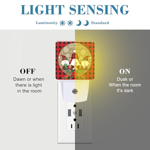 Image of Christmas Gnome Red Black Plaid Night Light for Kids, LED Night Light Plug into Wall with Dusk to Dawn Sensor for Girls Boys Women Men Room Decor, Hallway, Kitchen, Bathroom, Nursery, Stairs