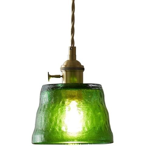 Small Pendant Light Fixture Battery Operated with Remote Timer,Indoor Vintage Ceiling Hanging Light No Wiring Green Glass Pendant Lighting Chandelier for Bedrooms Living Room Kitchen Island Sink Cover