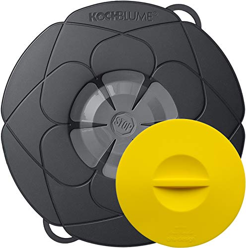 Kochblume - das Original vom Erfinder Armin Harecker L 29 cm anthrazit | Überkochschutz für Topfgrößen von Ø 14 bis 24 cm | mit Frischhaltedeckel gratis Cover